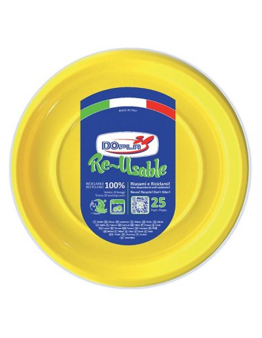 PIATTO PLASTICA RIUTILIZZABILE Ø 22CM GIALLO 25PZ - L'Officina