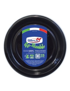PIATTO PLASTICA RIUTILIZZABILE Ø 22CM NERO 25PZ - L'Officina