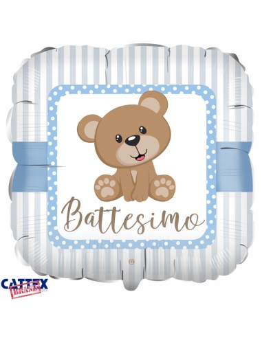 PALLONE MYLAR 18" BATTESIMO CELESTE A RIGHE ORSETTO 45CM -