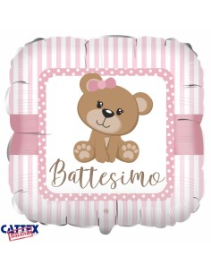 PALLONE MYLAR 18" BATTESIMO ROSA A RIGHE ORSETTO 45CM -