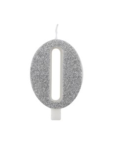 CANDELA GLITTER ARGENTO N° 0 CM. 9,5 H. - L'Officina delle feste