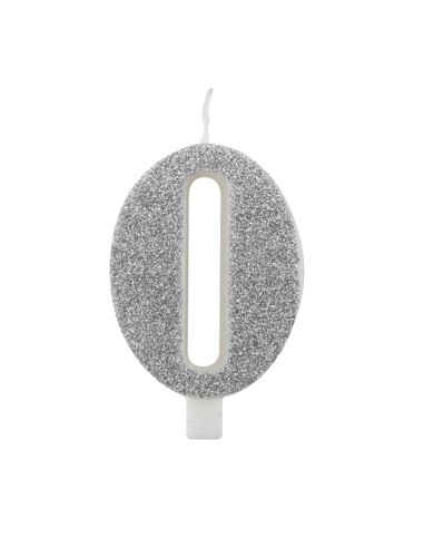 CANDELA GLITTER ARGENTO N° 0 CM. 9,5 H. - L'Officina delle feste