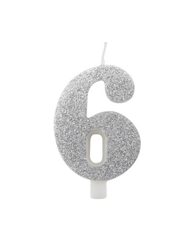 CANDELA GLITTER ARGENTO N° 6 CM. 9,5 H. - L'Officina delle feste