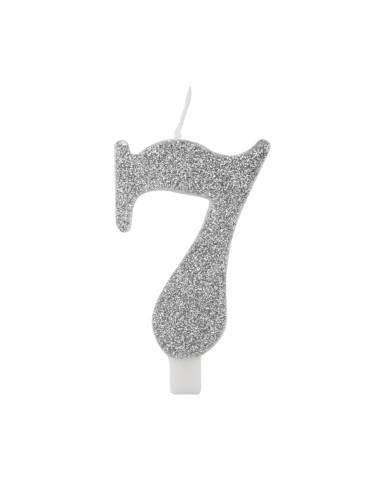 CANDELA GLITTER ARGENTO N° 7 CM. 9,5 H. - L'Officina delle feste