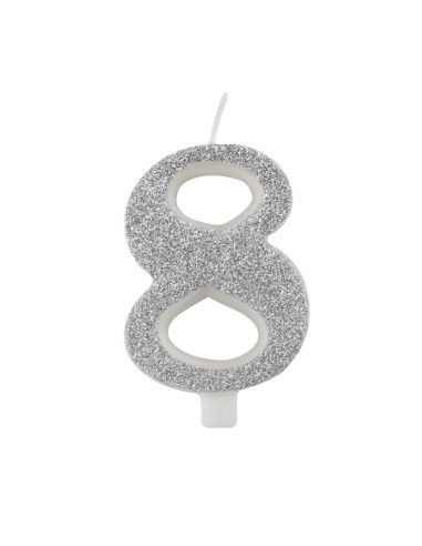 CANDELA GLITTER ARGENTO N° 8 CM. 9,5 H. - L'Officina delle feste