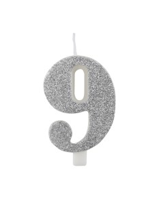 CANDELA GLITTER ARGENTO N° 9 CM. 9,5 H. - L'Officina delle feste
