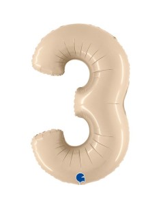 PALLONE MYLAR MEGA NUMERO N. 3 SATINATO CREMA 102CM -