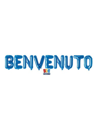 KIT PALLONI MYLAR SCRITTA BENVENUTO BLU 300X40CM - L'Officina