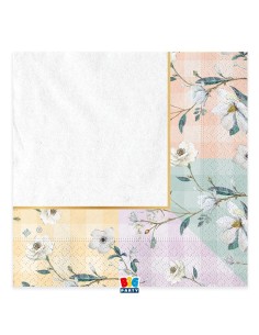 16 TOVAGLIOLI 33X33CM FLORAL VICHY BORDO ORO METAL - L'Officina
