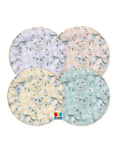 8 PIATTI CARTA Ø 20CM FLORAL VICHY BORDO ORO METAL - L'Officina