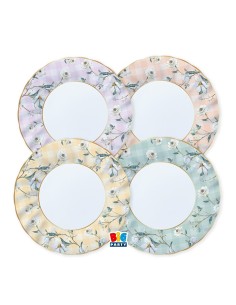 8 PIATTI CARTA Ø 25CM FLORAL VICHY BORDO ORO METAL - L'Officina