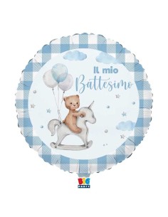 PALLONE MYLAR 18" 45CM IL MIO BATTESIMO CELESTE CON ORSETTO 1PZ
