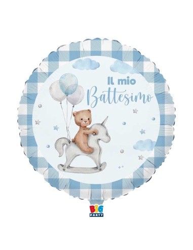 PALLONE MYLAR 18" 45CM IL MIO BATTESIMO CELESTE CON ORSETTO 1PZ