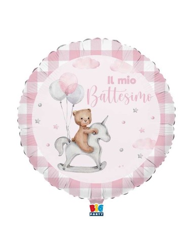 PALLONE MYLAR 18" 45CM IL MIO BATTESIMO ROSA CON ORSETTO 1PZ -