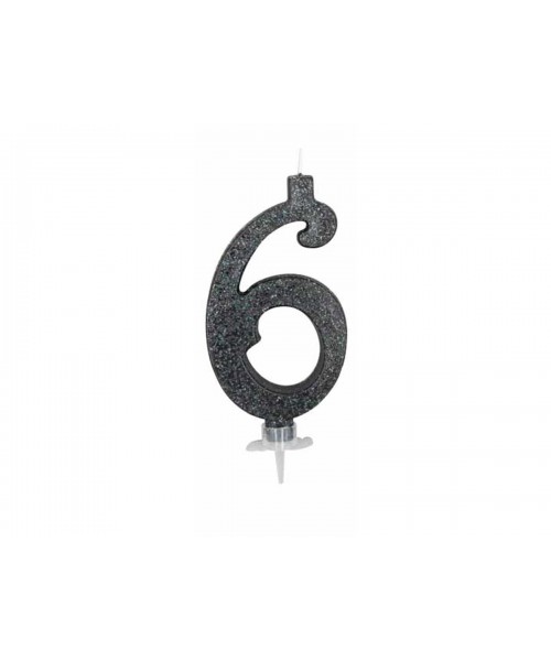 CANDELA GLITTER NERA N°6 12CM