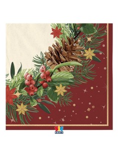 16 TOVAGLIOLI 33X33 CHRISTMAS TWINKLE BORDO METAL ORO -