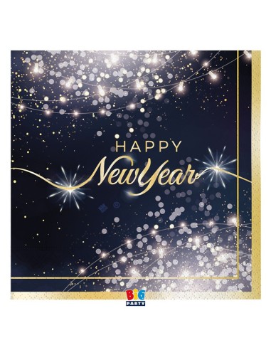 16 TOVAGLIOLI 33X33 HAPPY NEW YEAR GLAMOUR BORDO ORO METAL -