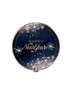 6 PIATTI CARTA 18 CM HAPPY NEW YEAR GLAMOUR BORDO ORO METAL -