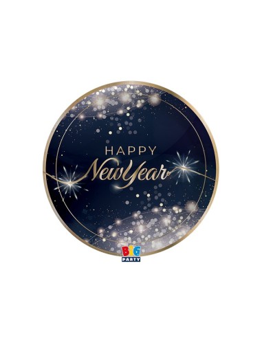 6 PIATTI CARTA 18 CM HAPPY NEW YEAR GLAMOUR BORDO ORO METAL -