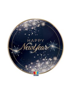 6 PIATTI CARTA 24 CM HAPPY NEW YEAR GLAMOUR BORDO ORO METAL -