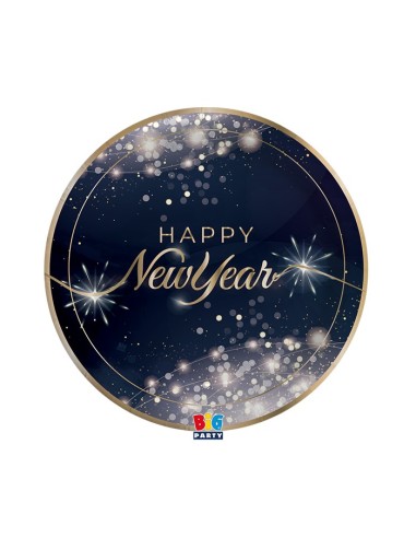 6 PIATTI CARTA 24 CM HAPPY NEW YEAR GLAMOUR BORDO ORO METAL -