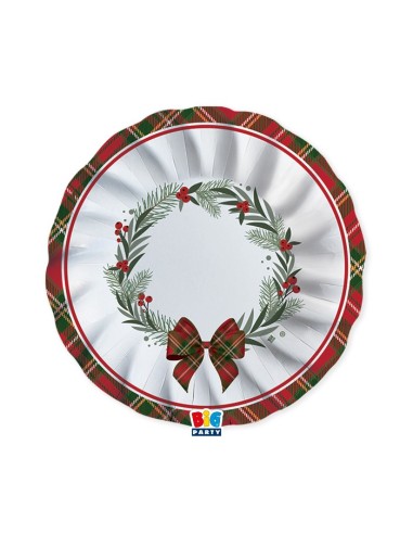 6 PIATTI CARTA FONDI 25CM TARTAN HOLLY PLASTIC FREE -