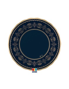 6 PIATTI CARTA FONDI ROYAL BLU NOTTE 25CM BORDO METAL ORO -