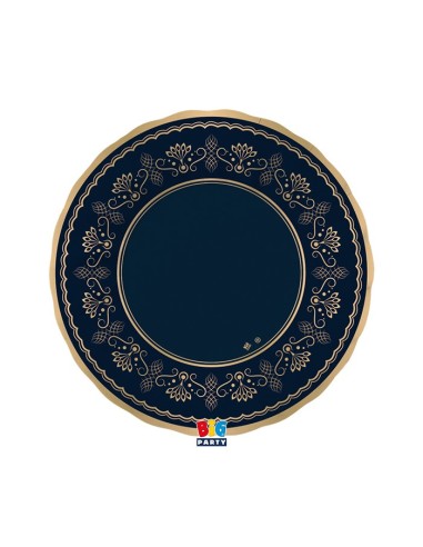 6 PIATTI CARTA FONDI ROYAL BLU NOTTE 25CM BORDO METAL ORO -