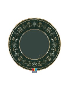 6 PIATTI CARTA FONDI ROYAL GREEN 25CM BORDO METAL ORO -