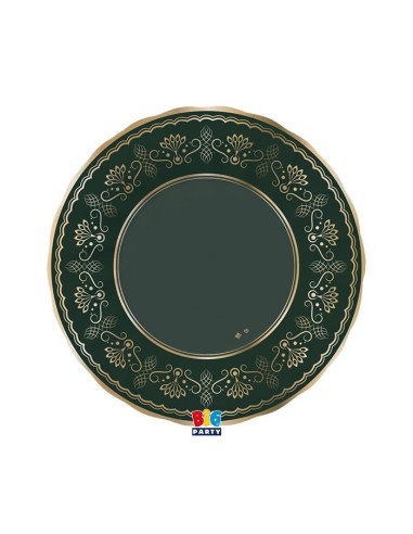 6 PIATTI CARTA FONDI ROYAL GREEN 25CM BORDO METAL ORO -