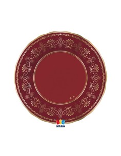 6 PIATTI CARTA FONDI ROYAL RED 25CM BORDO METAL ORO -