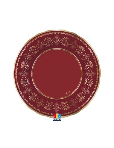 6 PIATTI CARTA FONDI ROYAL RED 25CM BORDO METAL ORO -