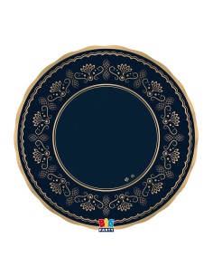 6 PIATTI CARTA ROYAL BLU NOTTE 25CM BORDO METAL ORO -