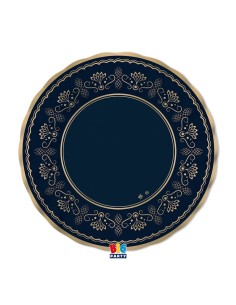 6 PIATTI CARTA ROYAL BLU NOTTE 30CM BORDO METAL ORO -