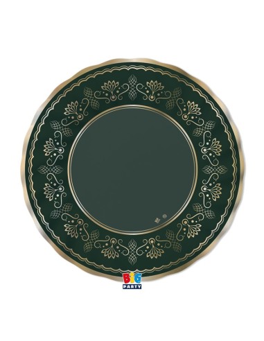 6 PIATTI CARTA ROYAL GREEN 30CM BORDO METAL ORO - L'Officina