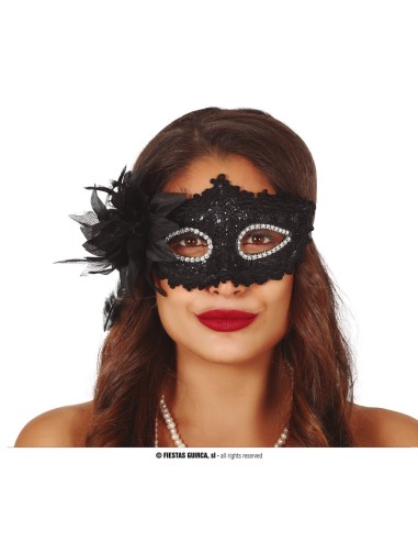 MASCHERA NERA CON FIORE - L'Officina delle feste