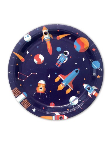 PIATTO CARTA 24CM ASTRONAUTA SPAZIO 8PZ - L'Officina delle feste