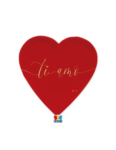 6 PIATTO CUORE ROSSO SCRITTA TI AMO ORO METAL - L'Officina