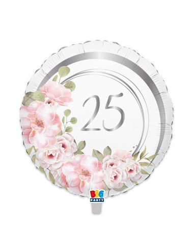 PALLONE MYLAR 45CM 25° ANNIVERSARIO FLORAL - L'Officina delle