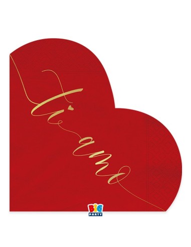 16 TOVAGLIOLI 33X33 CUORE ROSSO SCRITTA TI AMO ORO METAL -