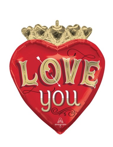 PALLONE MYLAR CUORE 23" LOVE YOU CON CORONA 58CM - L'Officina