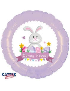 PALLONE MYLAR 18" BUONA PASQUA CONIGLIO 46CM - L'Officina delle