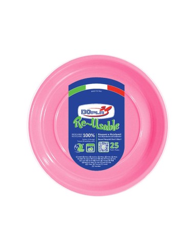 PIATTO PLASTICA RIUTILIZZABILE Ø 17CM ROSA 25PZ - L'Officina