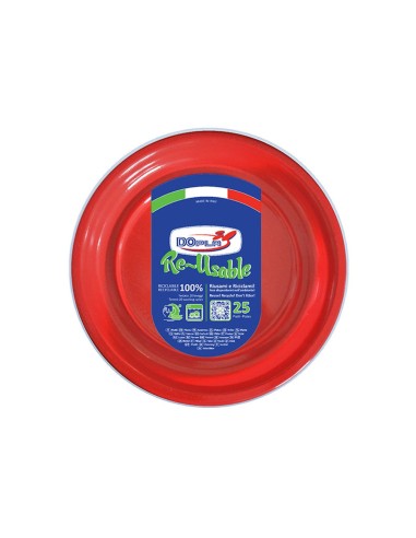 PIATTO PLASTICA RIUTILIZZABILE Ø 17CM ROSSO 25PZ - L'Officina