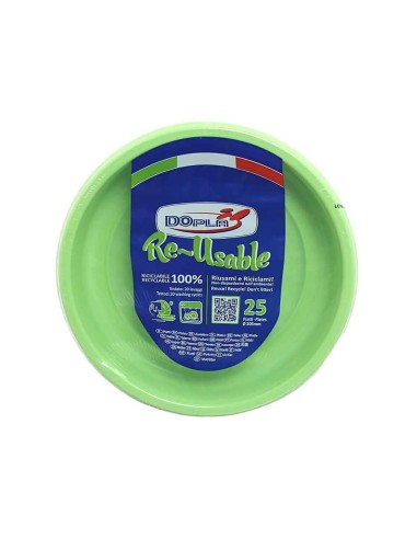 PIATTO PLASTICA RIUTILIZZABILE Ø 17CM VERDE ACIDO 25PZ -