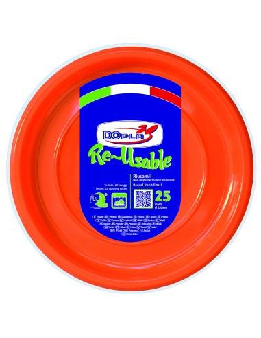 PIATTO PLASTICA RIUTILIZZABILE Ø 22CM ARANCIONE 25PZ -