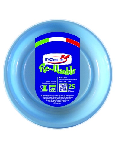 PIATTO PLASTICA RIUTILIZZABILE Ø 22CM CELESTE 25PZ - L'Officina