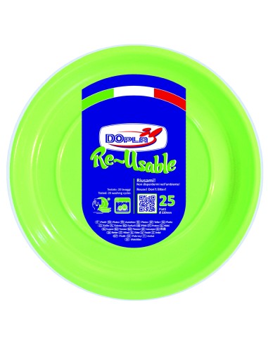 PIATTO PLASTICA RIUTILIZZABILE Ø 22CM VERDE ACIDO 25PZ -