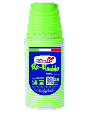 BICCHIERI PLASTICA RIUTILIZZABILE BICOLORE VERDE ACIDO 30PZ -