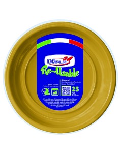 PIATTO PLASTICA RIUTILIZZABILE Ø 22CM ORO 25PZ - L'Officina